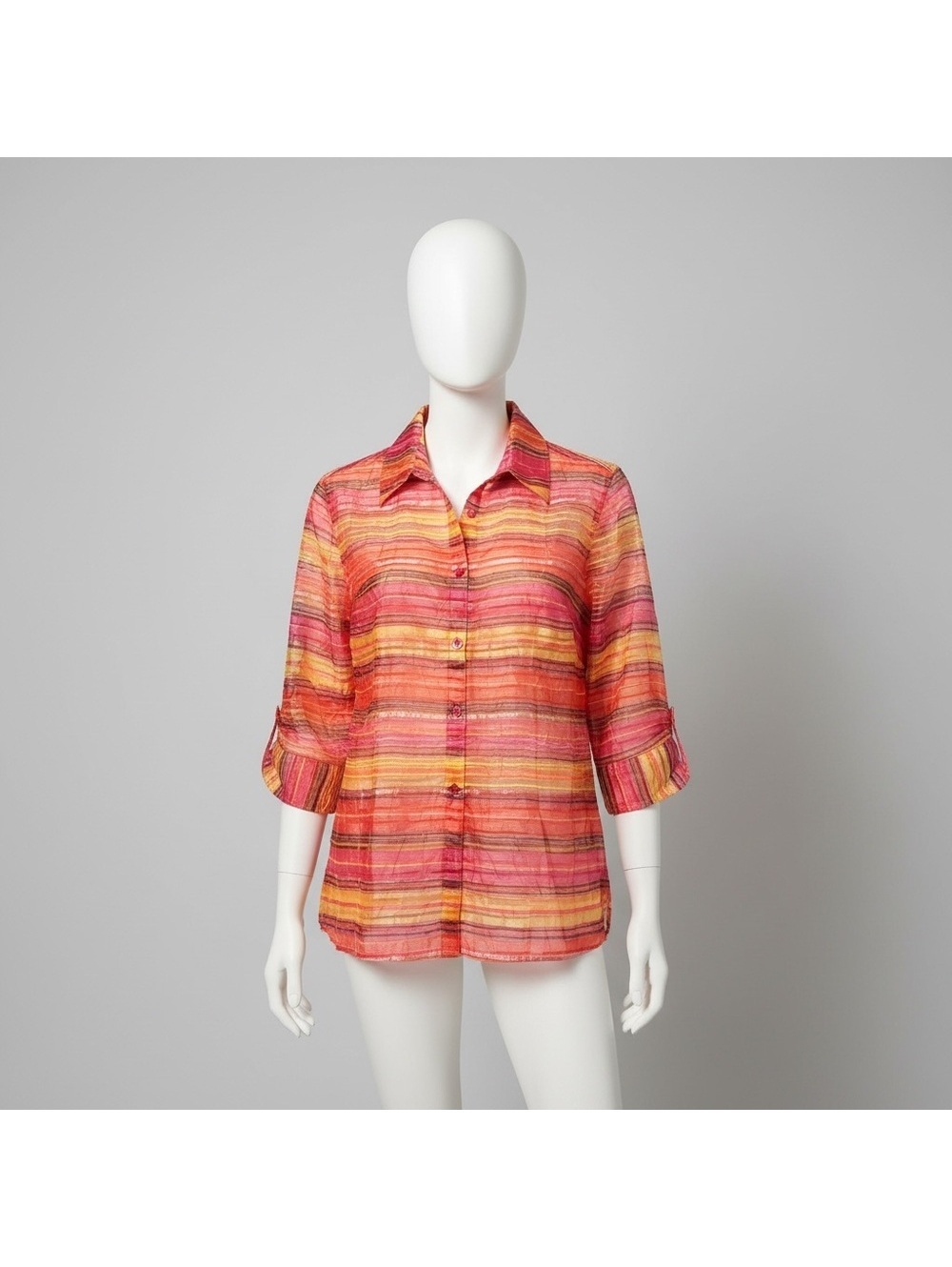sz 16 Valerie Stevens’ Vibrant semi sheer orange striped button down